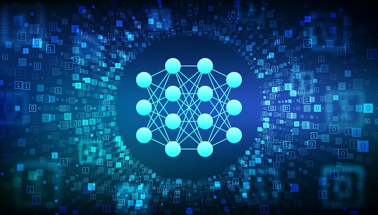 Vector 신경망 ai 인공지능 머신러닝 러닝 빅데이터 분석 기술 바이너리 코드 데이터 흐름 디지털 코드로 만든 가상 터널 워프 터 일러스트레이션