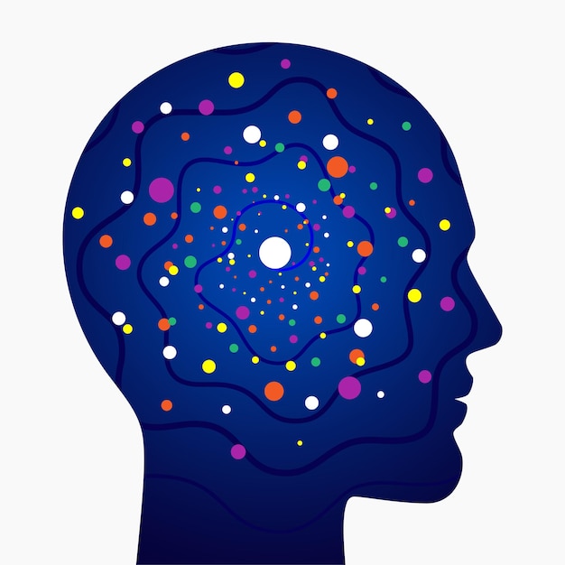 Vettore sinapsi colorate della rete neurale nella testa umana illustrazione vettoriale di concetto scientifico
