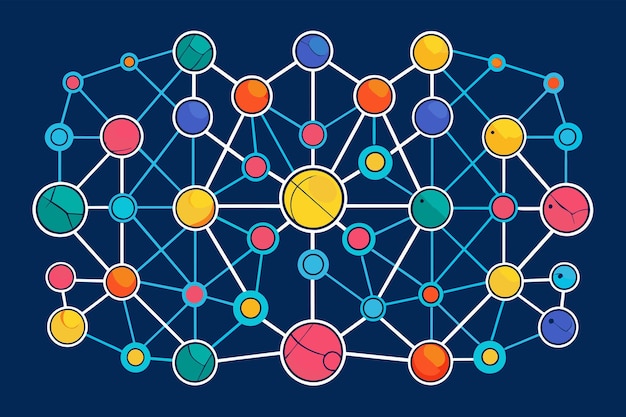 A neural network diagram with interconnected nodes and pathways