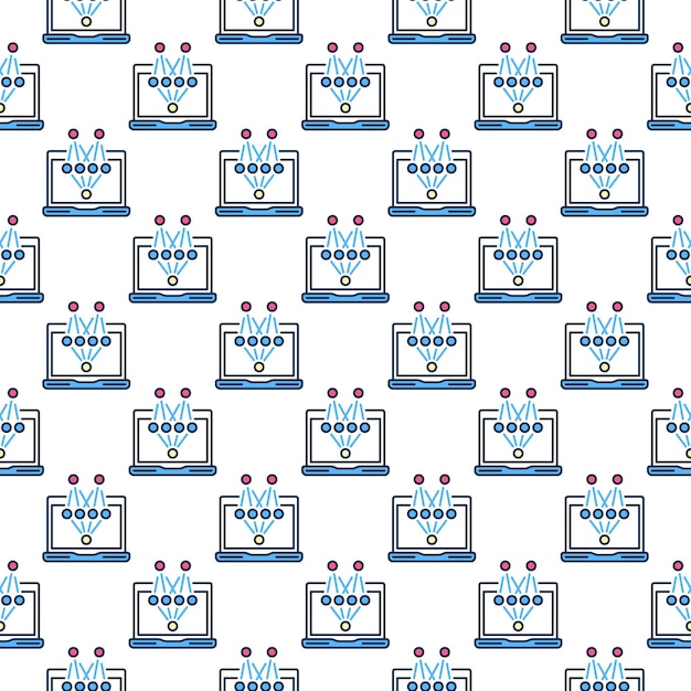 Neural network on laptop screen vector colored seamless pattern