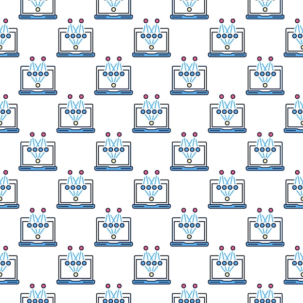 Neural Network on Laptop Screen vector colored seamless pattern