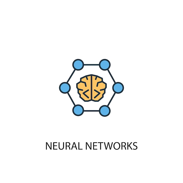 Reti neurali concetto 2 icona linea colorata. illustrazione semplice dell'elemento giallo e blu. disegno di simbolo di contorno del concetto di reti neurali