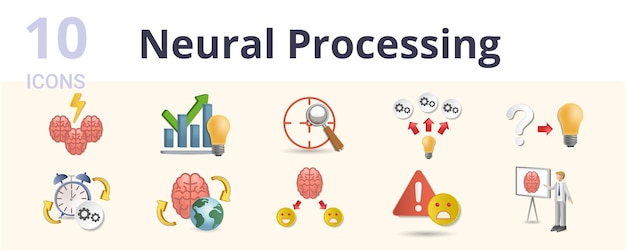 Neural processing set creative icons brainstorming solutions