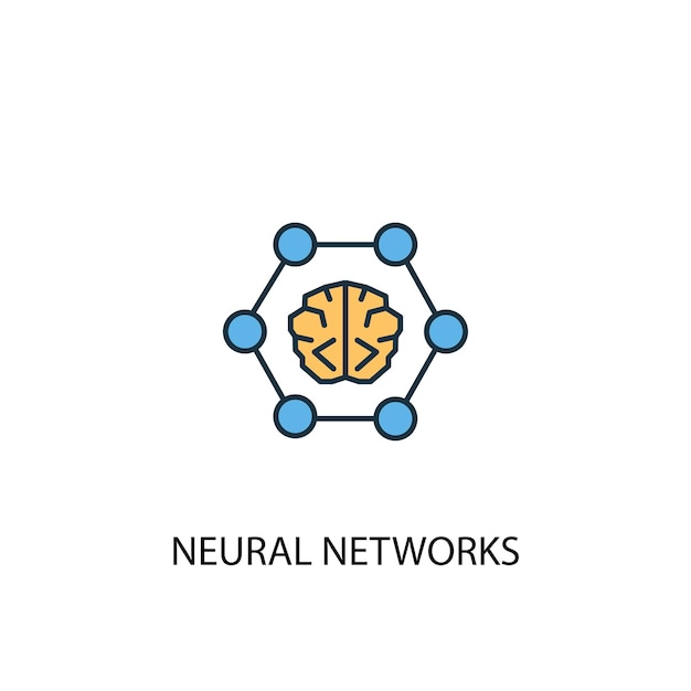 Neurale netwerken concept 2 gekleurde lijn icoon. Eenvoudige gele en blauwe elementenillustratie. neurale netwerken concept schets symbool ontwerp