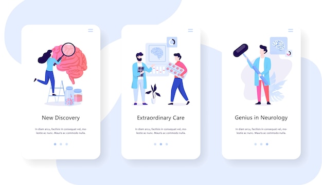 Neurologie mobiele web banner concept. idee van medische behandeling en dokterszorg. illustratie
