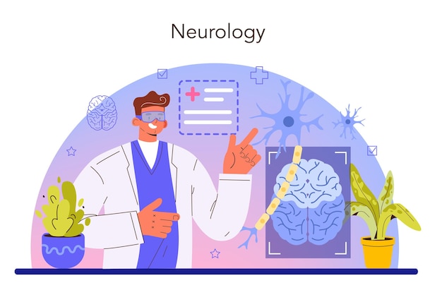 Vettore il medico di concetto del neurologo esamina il cervello umano e nervoso