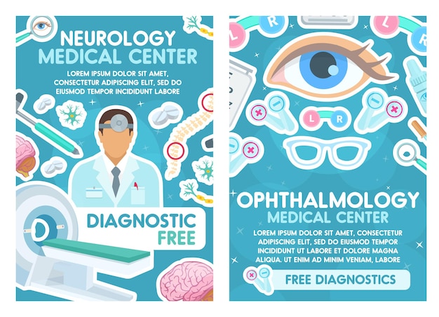 ベクトル 神経内科および眼科医師の医療ポスター