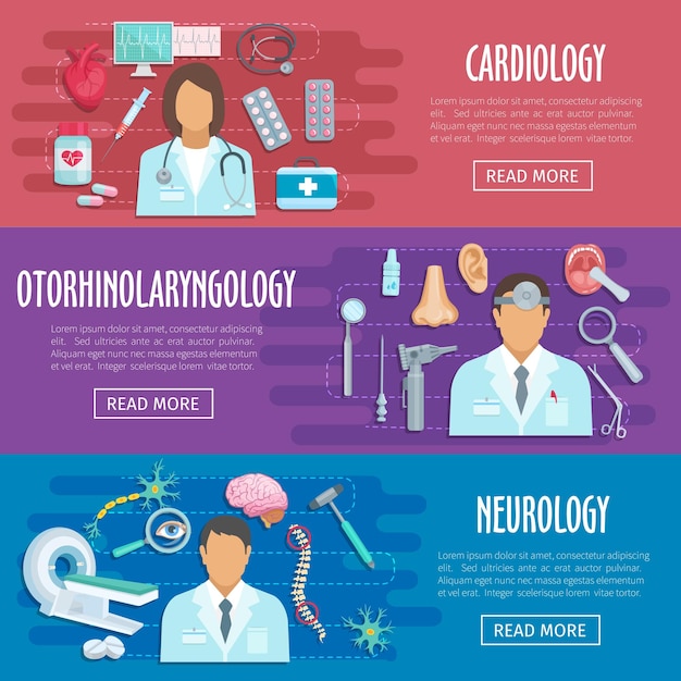 Banner medici di neurologia cardiologia medico vettoriale