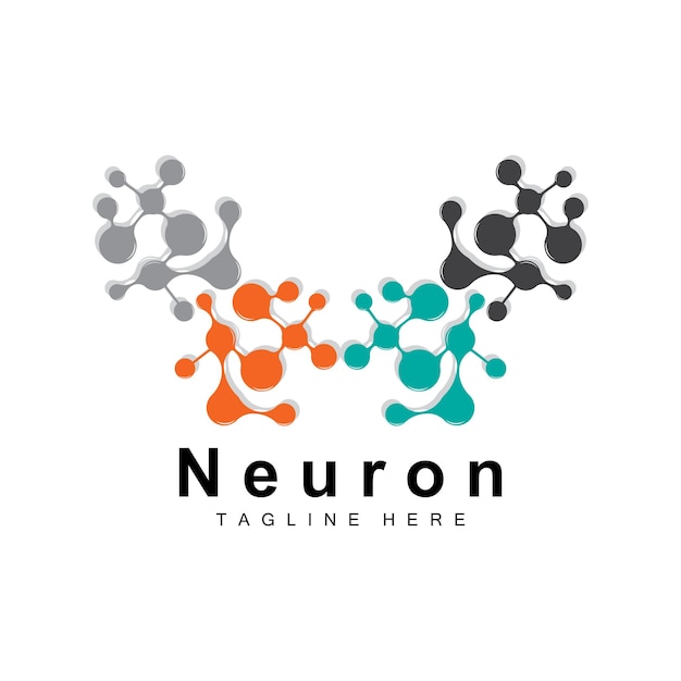 Neuron logo design illustrazione delle cellule nervose vettoriali marchio per la salute del dna molecolare