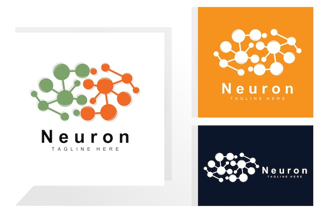 Neuron logo design illustrazione delle cellule nervose vettoriali marchio per la salute del dna molecolare
