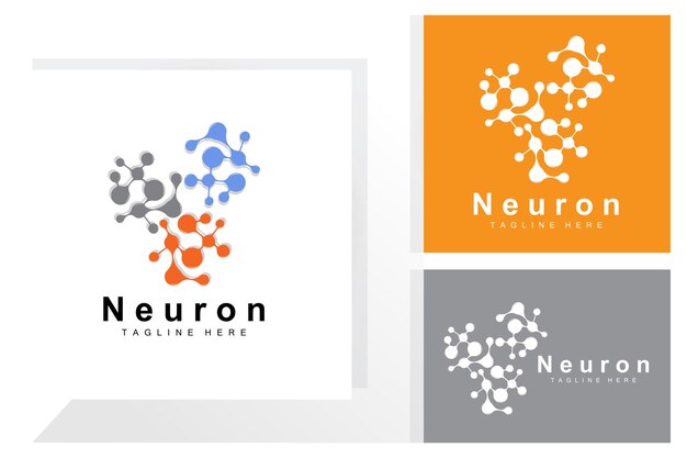 Neuron Logo Design Vector nerve cell illustration Molecular DNA health brand