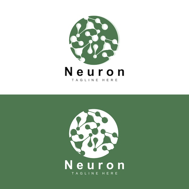 Neuron logo design illustrazione delle cellule nervose vettoriali marchio per la salute del dna molecolare