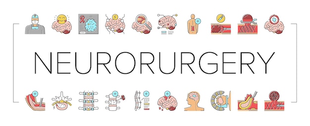 Neurosurgery medical treatment icons set vector