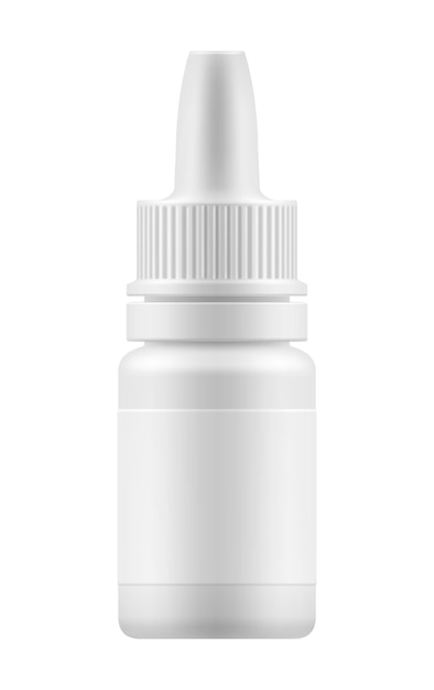 Neus- of oogvectordruppelaar voor neus- of ooggezondheid Realistische witte plastic container voor vloeistof Mockup-apotheekfles met medicijn voor neus of oog