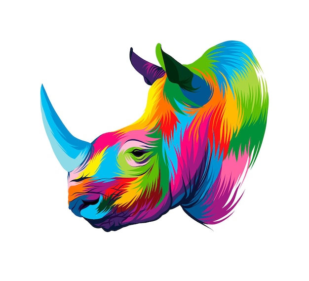 Neushoorn hoofd portret neushoorn kleur tekening realistisch Vectorillustratie van verven