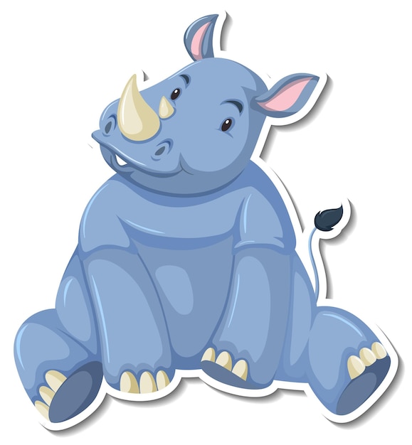 Neushoorn zittend stripfiguur sticker