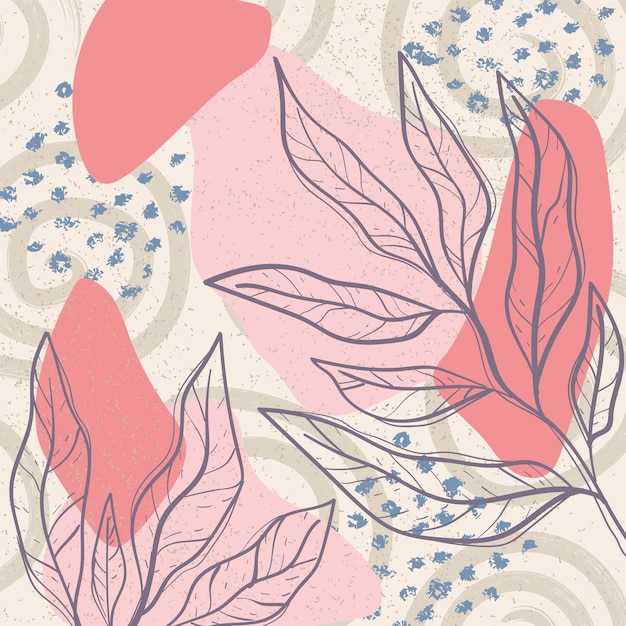 Vector neutral color background with leaves sketches vector