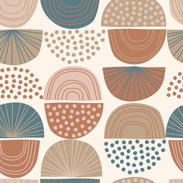 Neutral seamless pattern with hand drawn abstract shapes Vector illustration