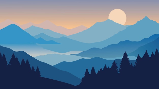 Nevelrijke zomermorgen in de Karpaten vlakke vector illustratie