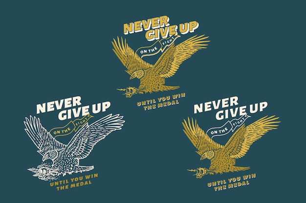 Never give up on the fight until you win the medal fully editable text, color and outline with three different style