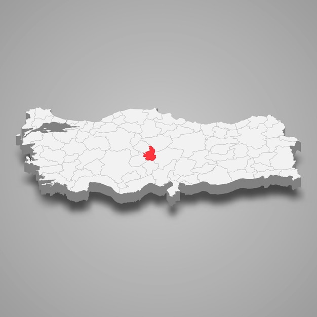 Vector nevsehir region location within turkey 3d map