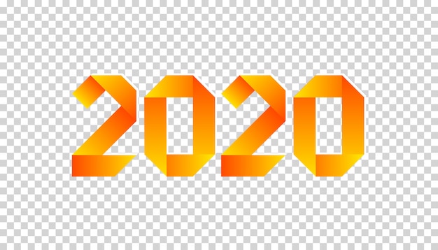 オレンジ色の2020年の折り紙スタイルで作られた新しい2020年紙カード。