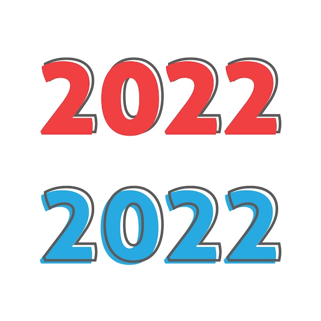 Vector new 2022 year number fun text red and blue outline retro art for christmas party invitation banner