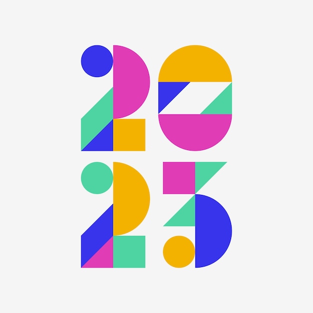 Nuovo design tipografico per l'anno 2023. composizione geometrica colorata. illustrazione vettoriale.