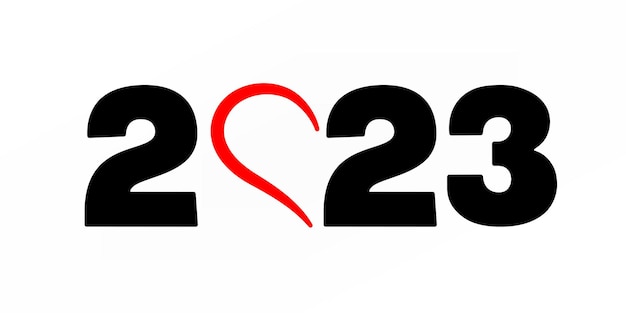 New 2023 year with heart shape illustration