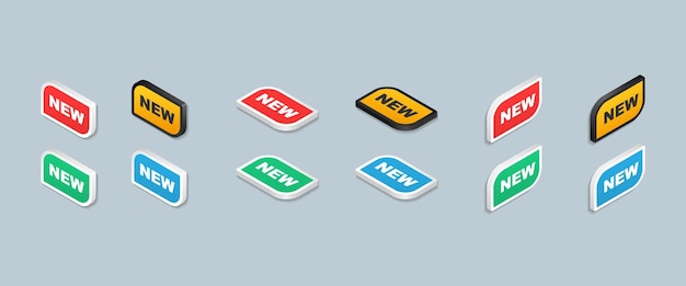 New 3d buttons vector set. new sticker. new sign in trendy realistic style isolated on grey background. vector eps 10