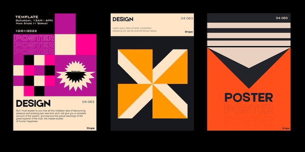 New aesthetics of modernism in poster design vector cards. Brutalism inspired graphics.