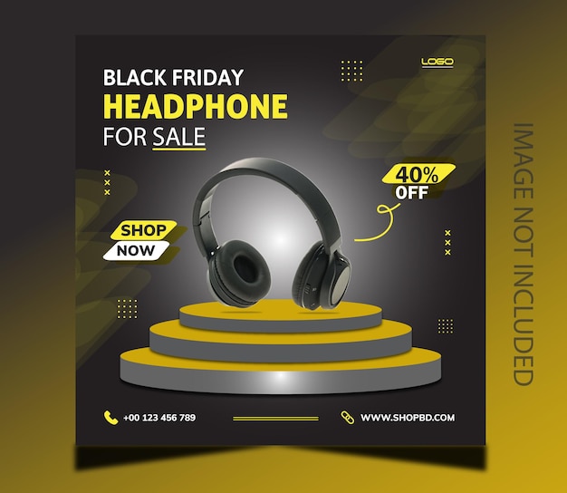 New arrival headphone sale banner post design template