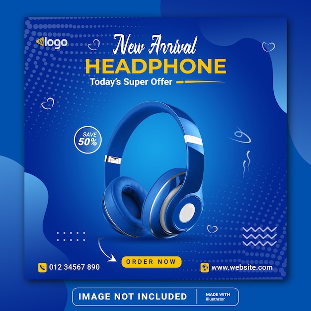 New Arrival Headphone sale social media instagram post banner template or square flyer