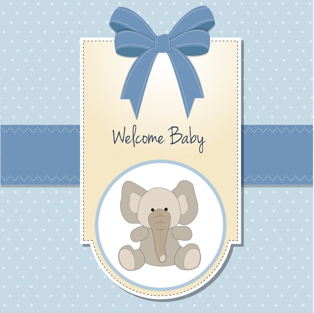 New baby boy announcement card with elephant