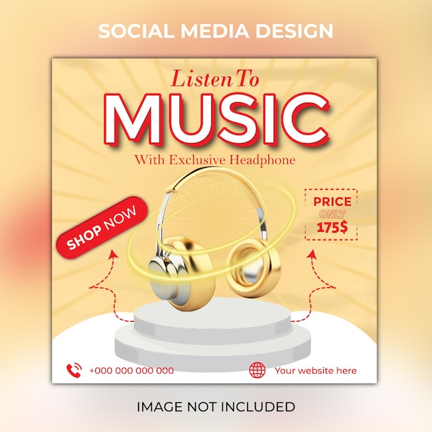 Новые самые продаваемые наушники зажигают музыку в социальных сетях instagram пост шаблон премиум вектор