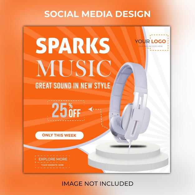 Vector new best selling headphone sparks music social media instagram post template premium vector