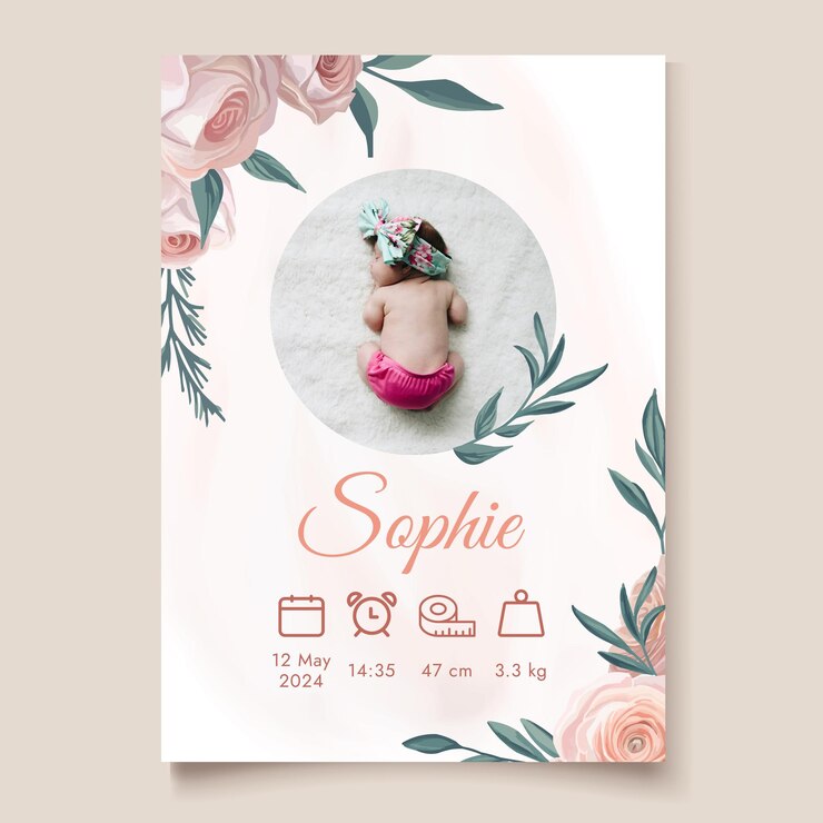 Vector new born birth detail template watercolor