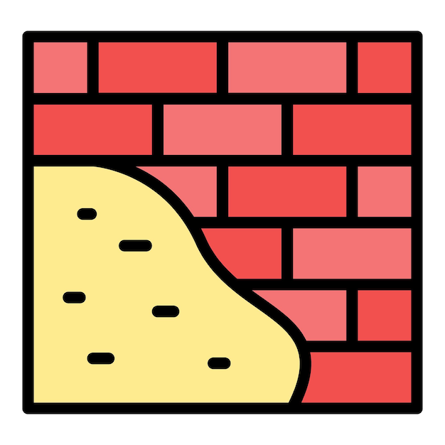 Vector new brick wall icon outline vector mortar layer construction builder color flat