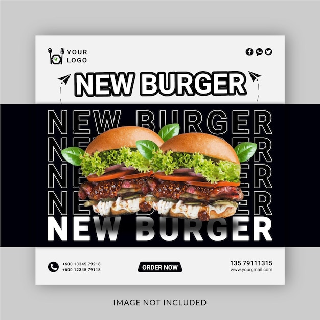 Новый шаблон баннера instagram для постов в социальных сетях burger