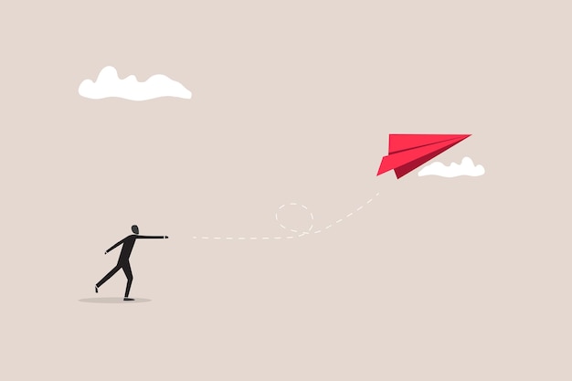 new businessman playing big paper airplane origami concept of start new business startup or entrepreneurship creativity and inspiration to achieve business success