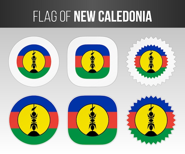 Флаг Новой Каледонии маркирует значки и наклейки Иллюстрационные флаги Новой Каледонии изолированы