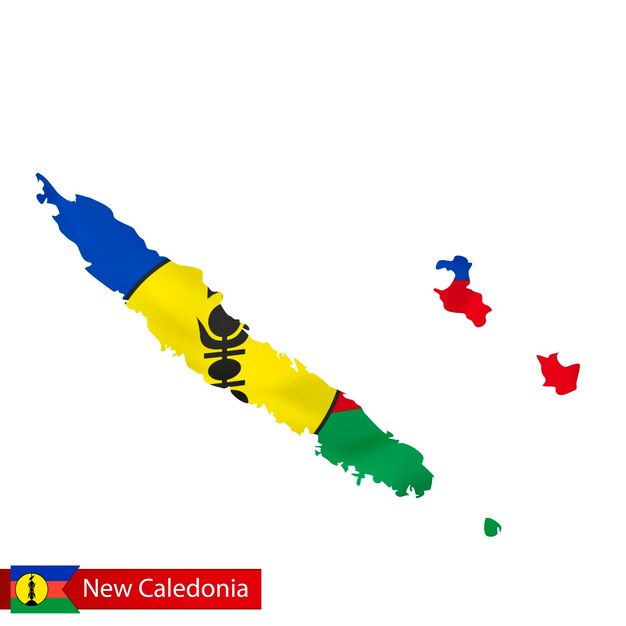 Vector new caledonia map with waving flag of country