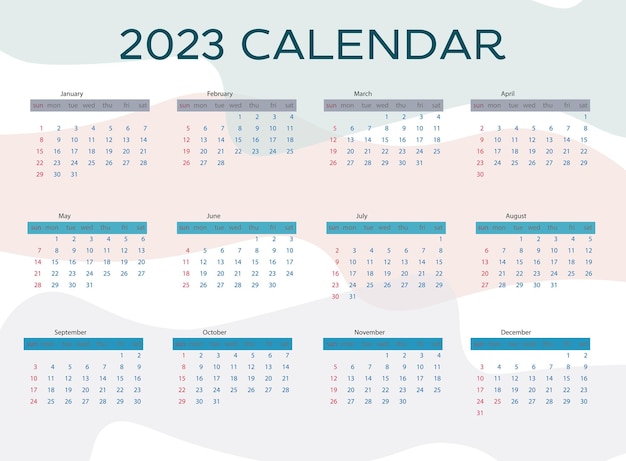 New calendar forn 2023 in pastel colors