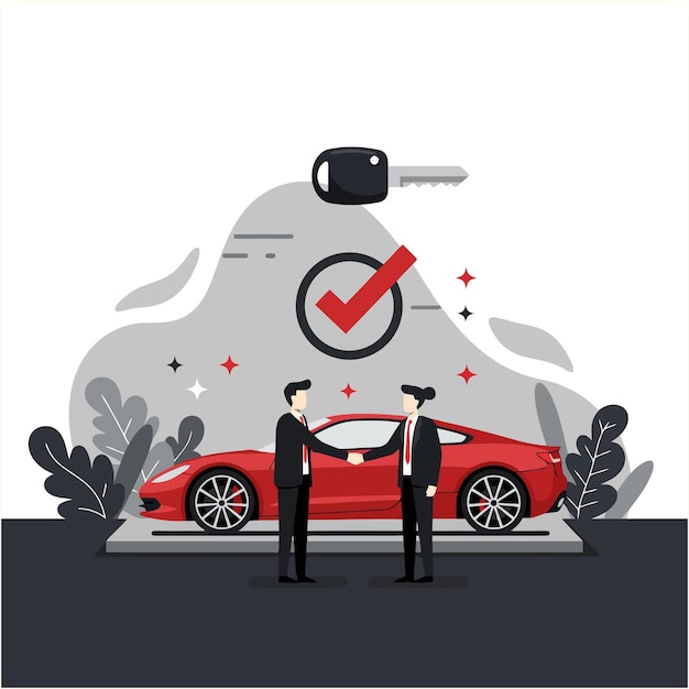 new car dealership agreement handshake and key