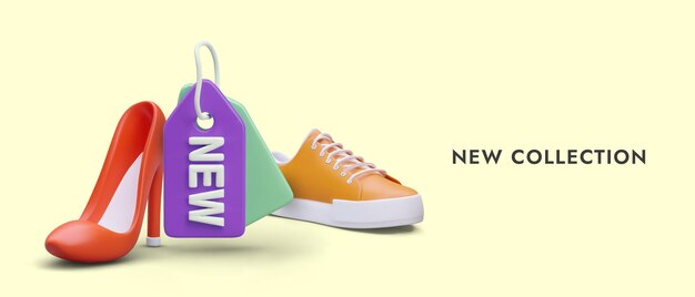 Vector new collection concept 3d realistic shoes on heels and sneakers