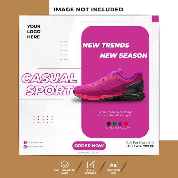 New collection fashion sport shoes promotion square sale social media instagram post vector template