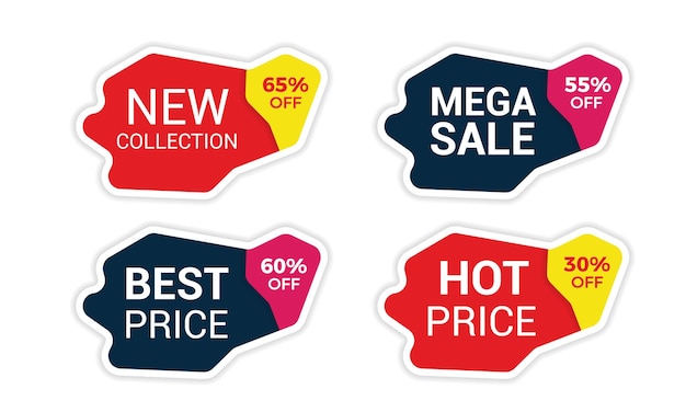 New collection, mega sale, best price and hot price red sale tags. Sticker and ribbon design templat