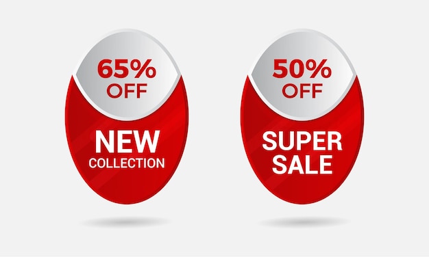 New collection and super sale red sale background. Sticker, tags and ribbon design template