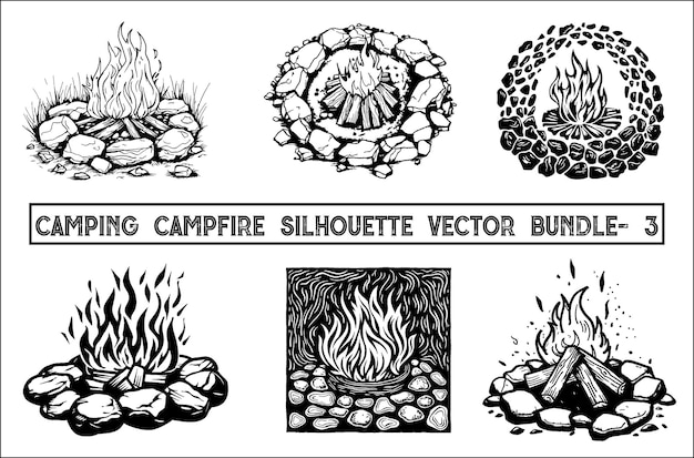 Vettore nuovo pacchetto vettoriale della silhouette del fuoco di campo creative camping