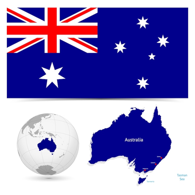 Vector new detailed flag with map world of australia